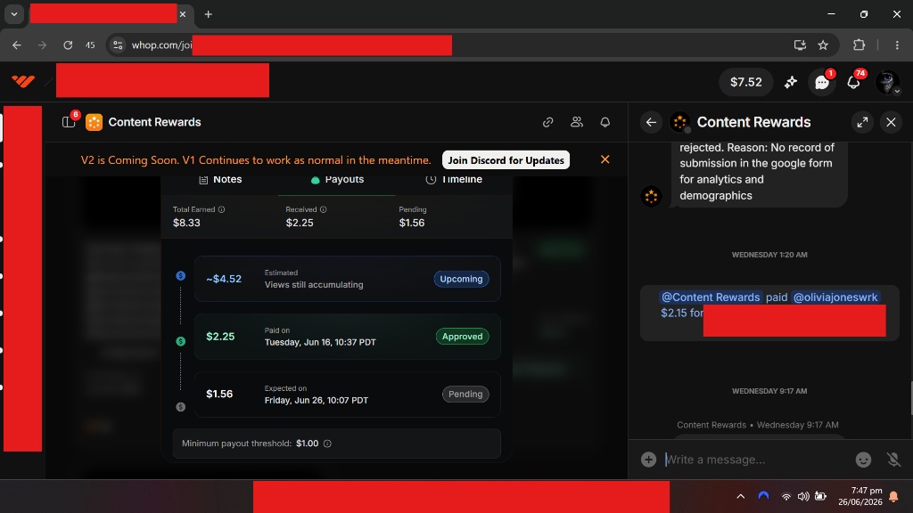 Whop payout